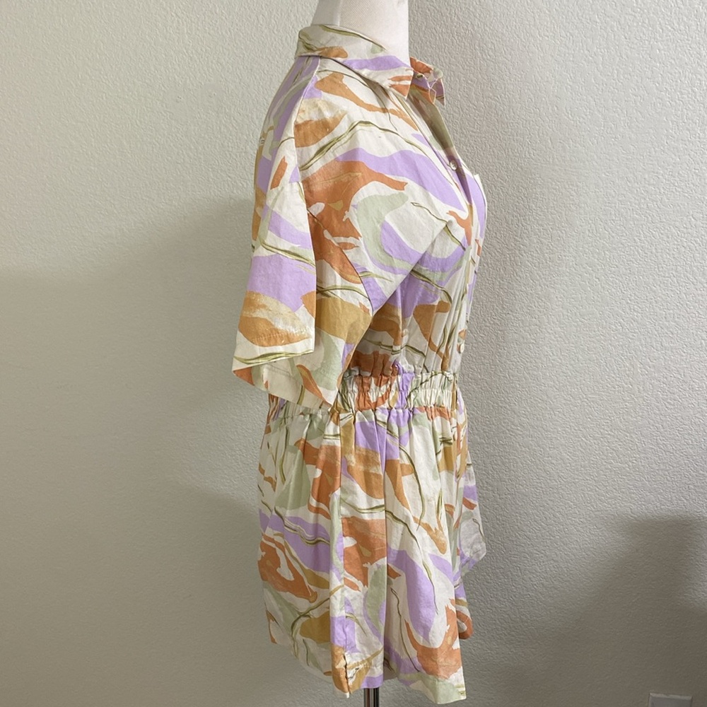 ASOS Romper Shorts Button Up Pastel Abstract Print - Picture 3 of 4
